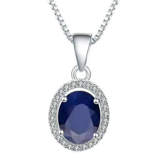 Blue Sapphire 585 14K 10K 18K Gold 925 Silver Necklace For Women.