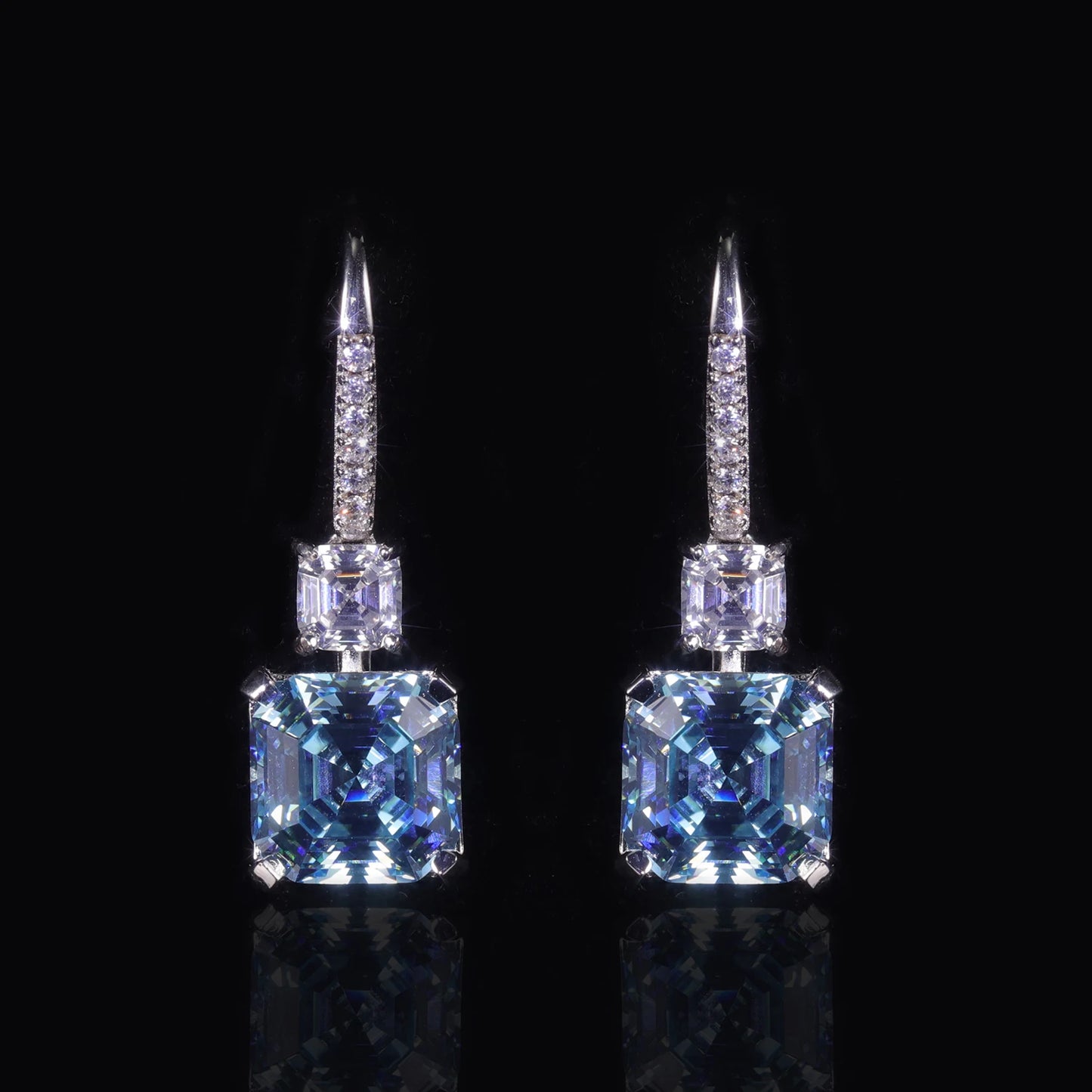 Women's Sterling Silver Gold Plated Diamond Blue Earrings