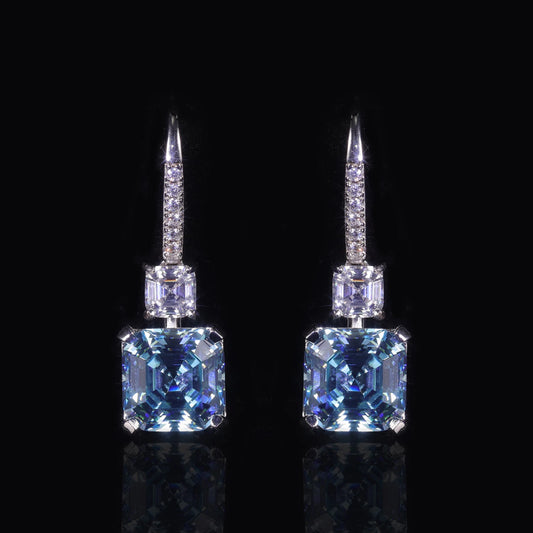Women's Sterling Silver Gold Plated Diamond Blue Earrings