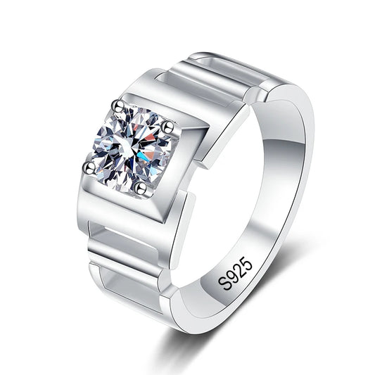 Mens18k Gold Plated Diamond Silver Moissanite Ring