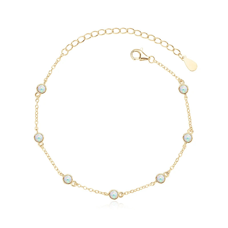 Womens Bezel Silver Adjustable Chain Opal Bracelet