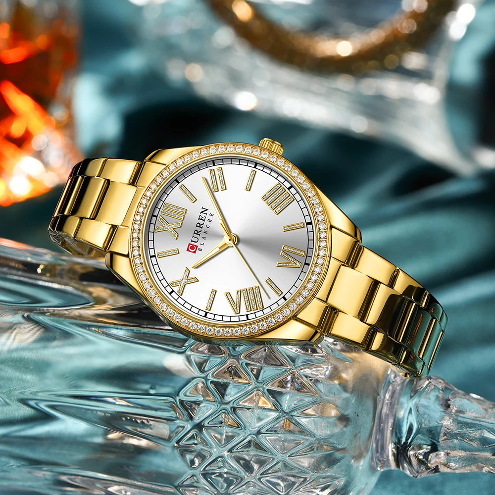 Ladies Stainless Steel Silver Rhinestone Dial Quartz Watch