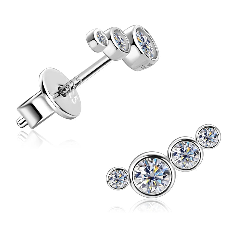 Women's Silver Earrings Climber Moissanite Piercing Studs