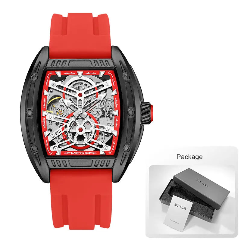 Orange Automatic Watch for Men, Military Sport Tonneau Dial.