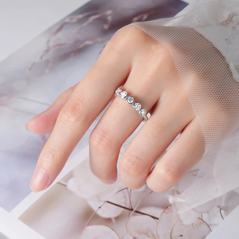 Sterling Silver Five Stones  Moissanite Rings for Women