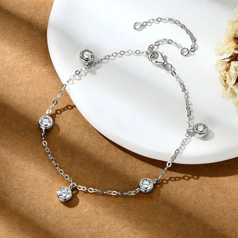 Womens Adjustable Round D Hand Jewelry Moissanite Bracelet