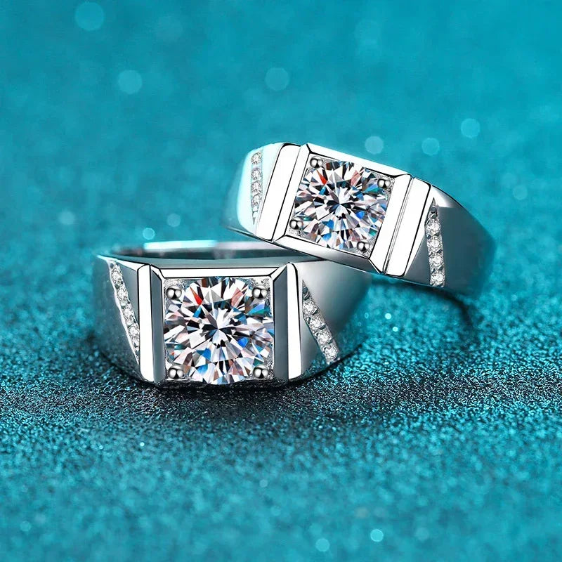 Mens Silver Lab Diamond Gold Plated Moissanite Ring