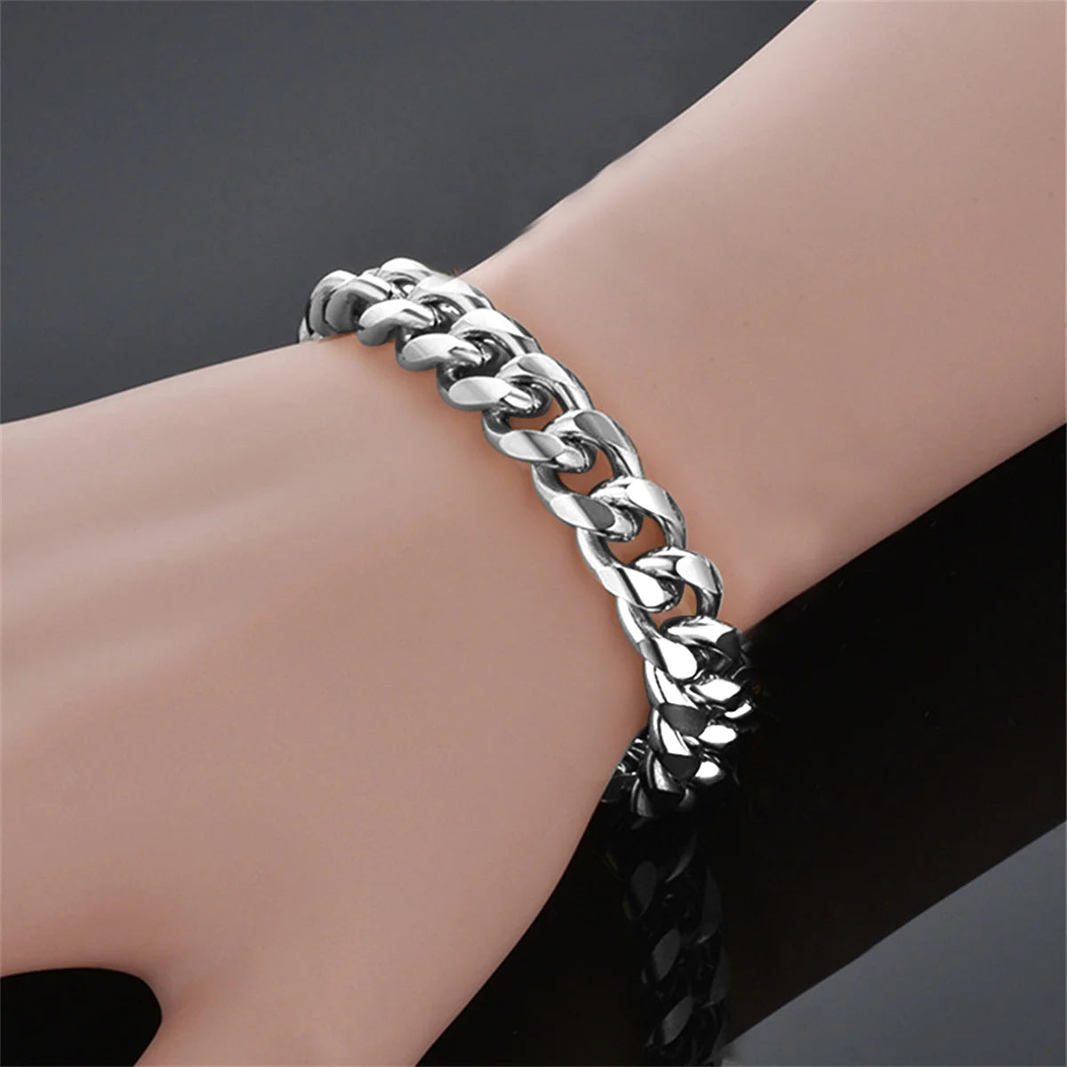 Miami Cuban Link Chain Bracelet For Men, Gold Silver Color