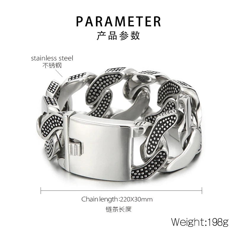 30MM Stainless Steel Mesh Chain Bracelet for Men Silver Color.