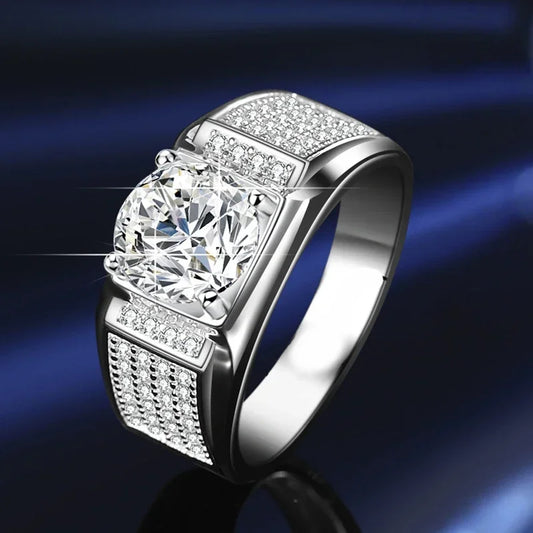 Men's Sterling Silver Gold Plated Moissanite Wedding Ring