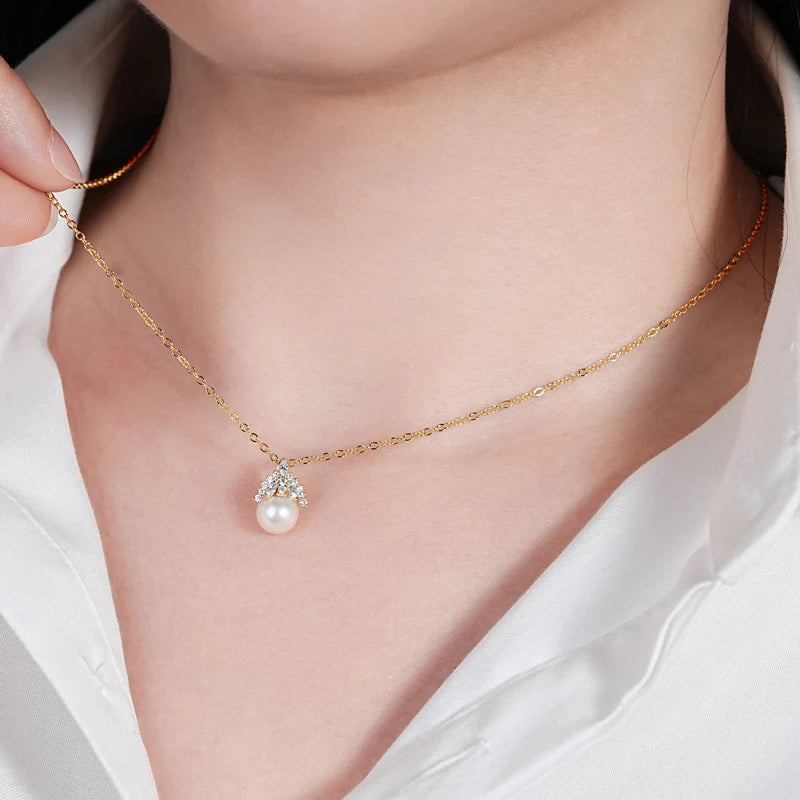 Womens  Silver Adjustable Freshwater Pearl Crown Necklace