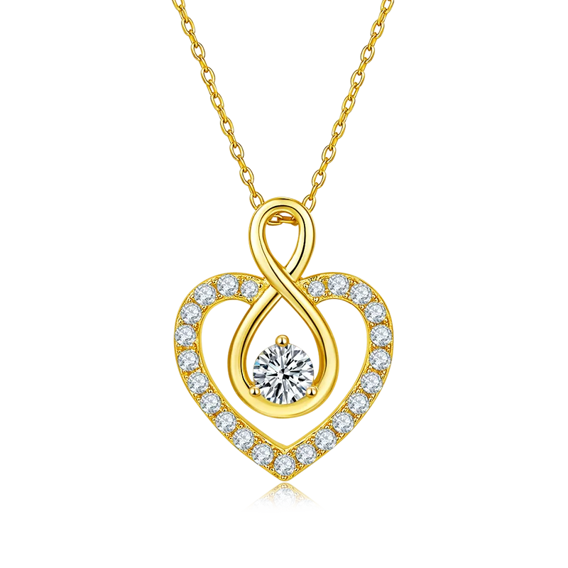 925 Sterling Silver Moissanite Heart Necklace Infinity Loop