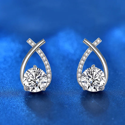 Silver Stud Earrings Moissanite Fishtail Cross Earrings