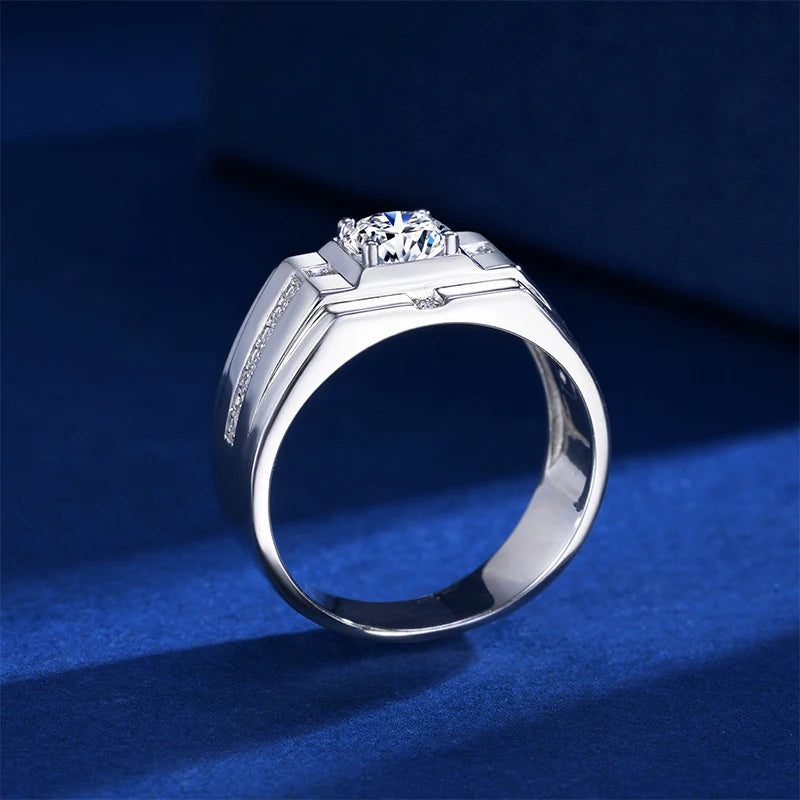 Mens 925 Sterling Silver Engagement Moissanite Ring
