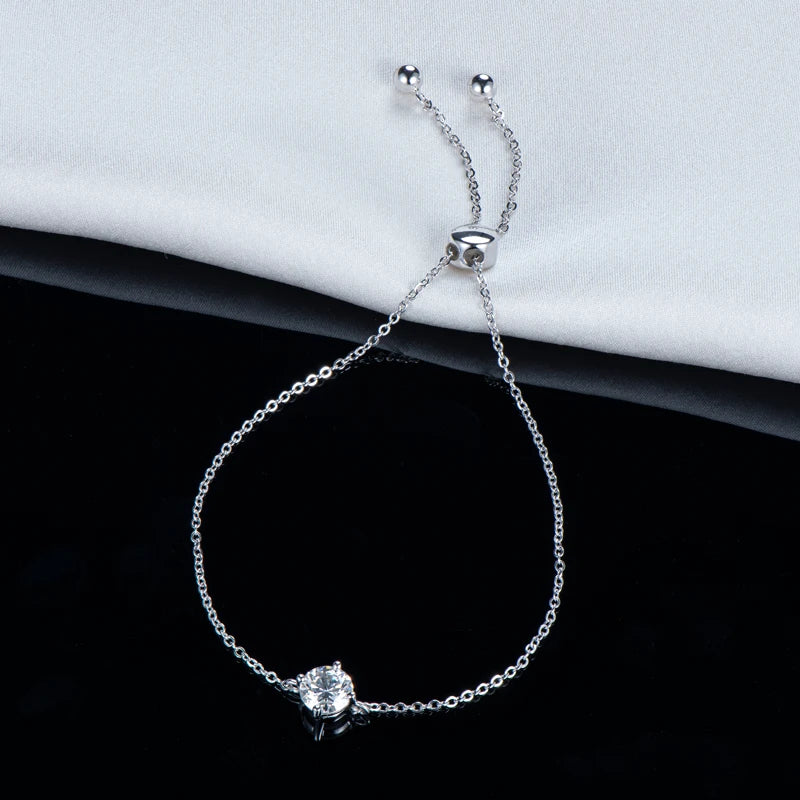 Solitaire Moissanite 925 Silver Chain Bracelet for Women