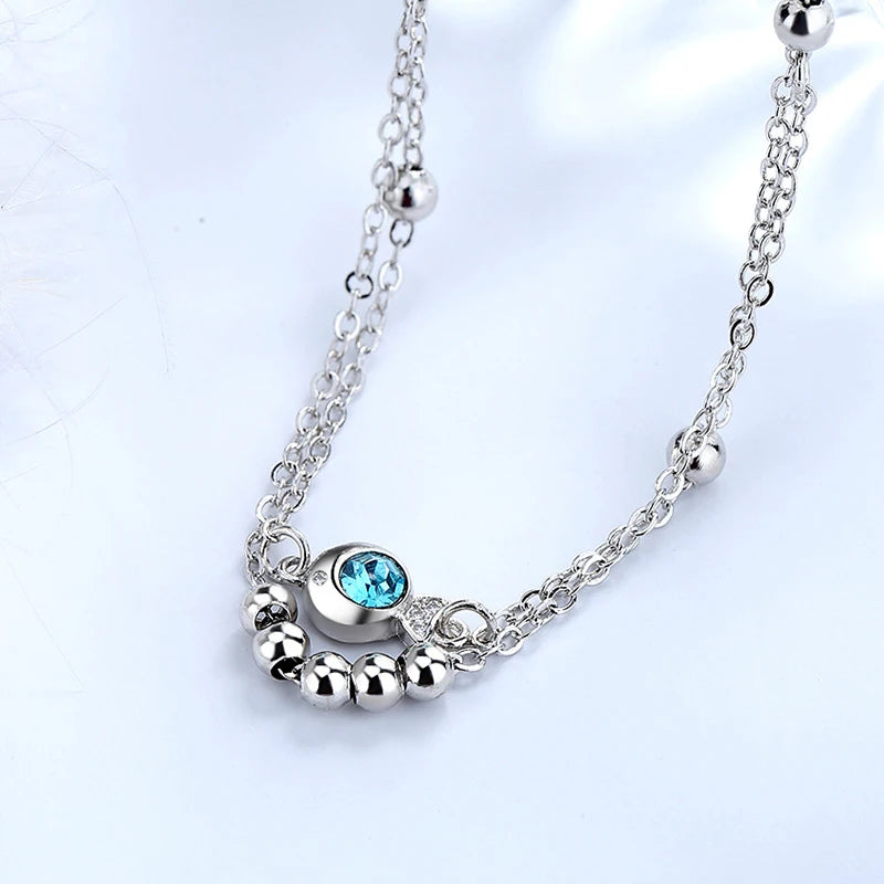 925 Sterling Silver Blue Zircon Double Layer Anklets