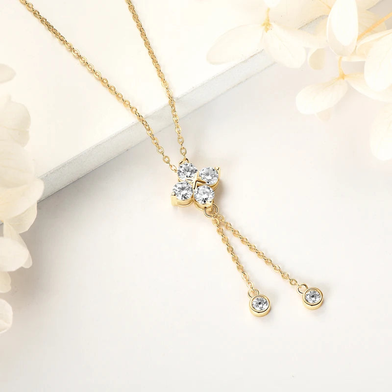 Womans Silver Moissanite Four Leaf Clover Pendant Necklace