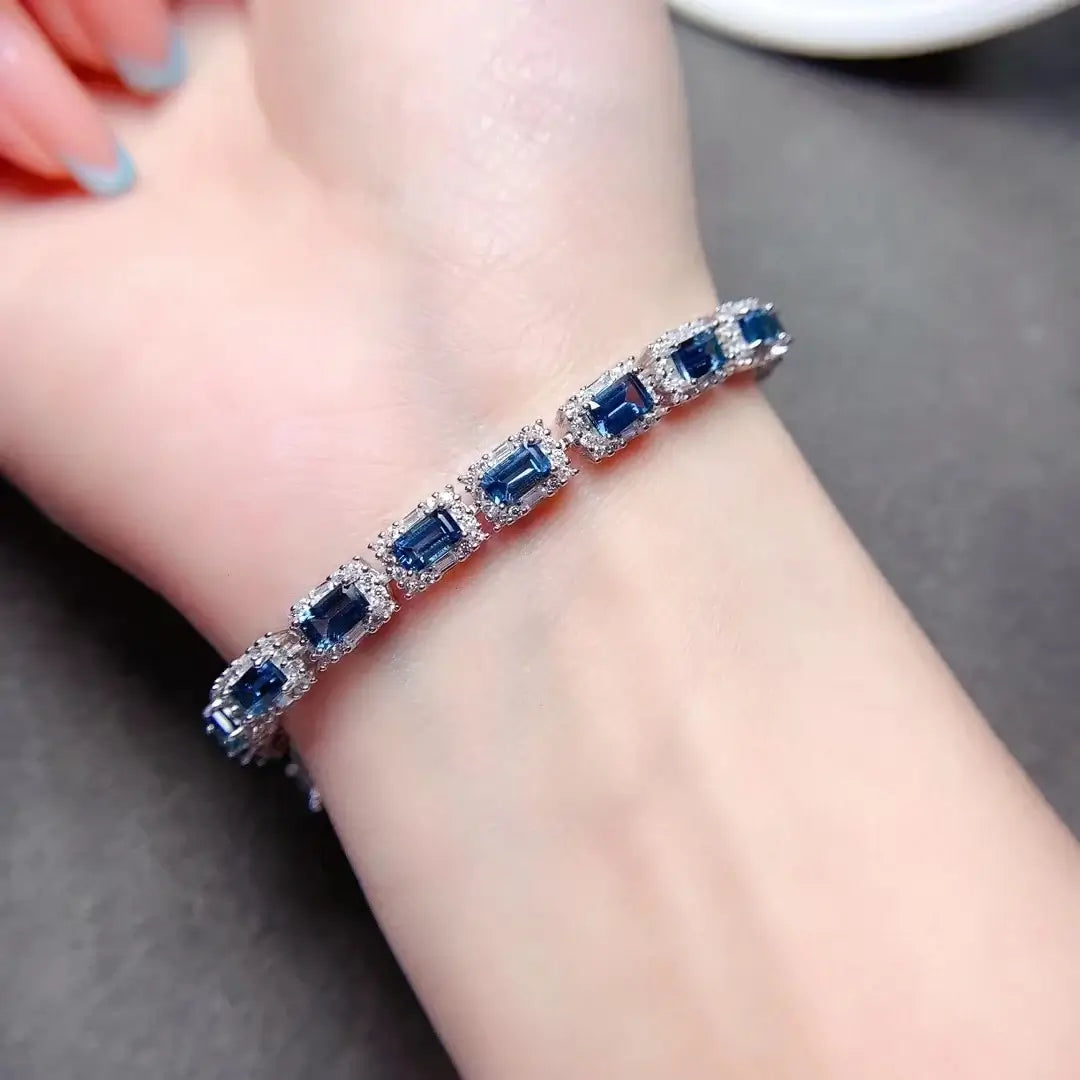 Womens Silver Braclet, Blue Topaz 18K Gold Plating 925 Jewelry. Bracelet,Bracelet Collection,Fashion Bracelet,Womens Silver Braclet