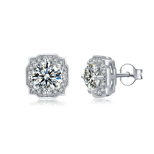 Women's Sterling Silver Moissanite Diamond  Stud Earrings