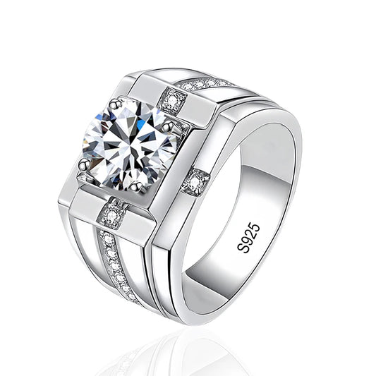 Mens 925 Sterling Silver Engagement Moissanite Ring