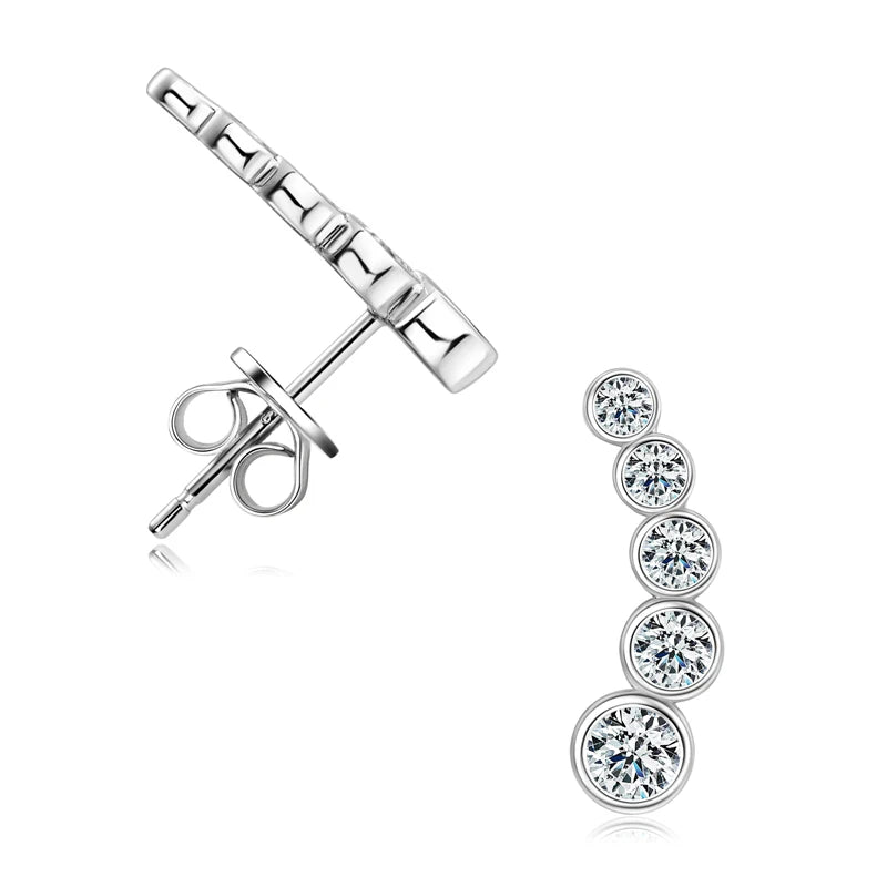 Women's Silver Earrings Climber Moissanite Piercing Studs