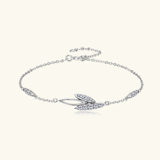 Women's 18k Rose Gold Plated Moissanite Leaf Bracelet Chain