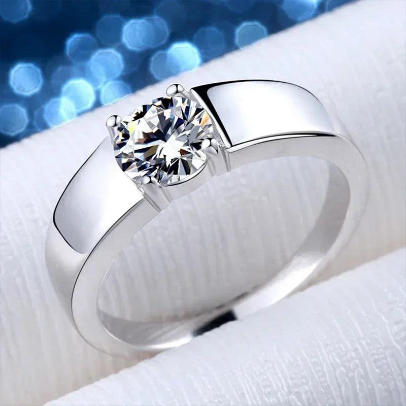 Men's Moissanite 925 Sterling Silver Wedding Band Ring