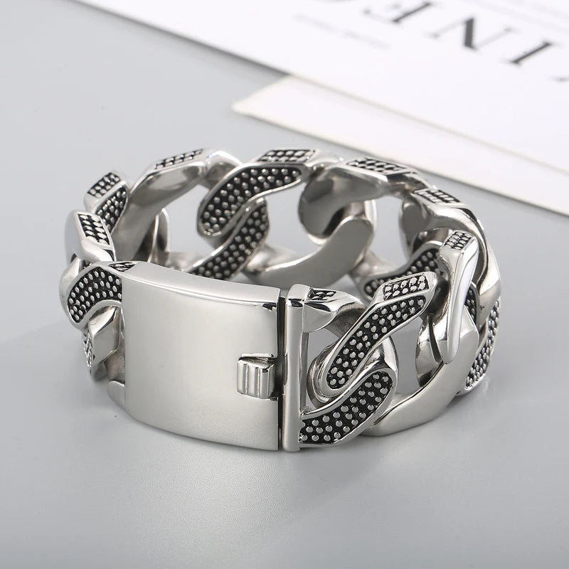 30MM Stainless Steel Mesh Chain Bracelet for Men Silver Color.