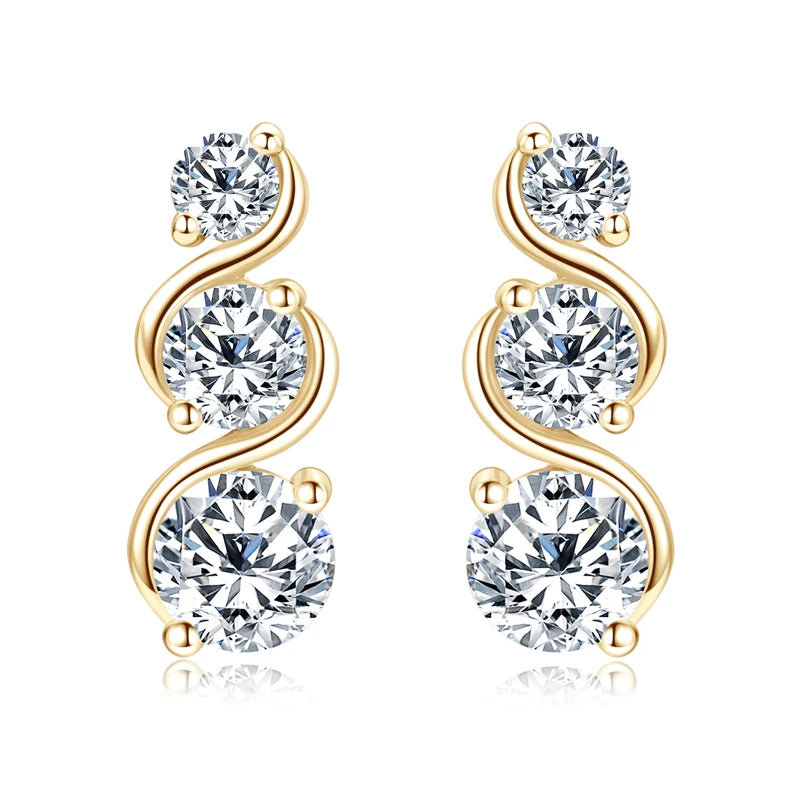 Women's18K Gold Plated Round Moissanite Drop Earrings