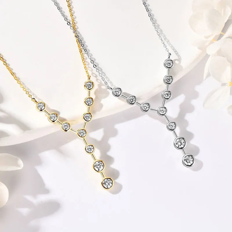 Womans Y Shape Moissanite Diamond Necklace 18k Gold Plated
