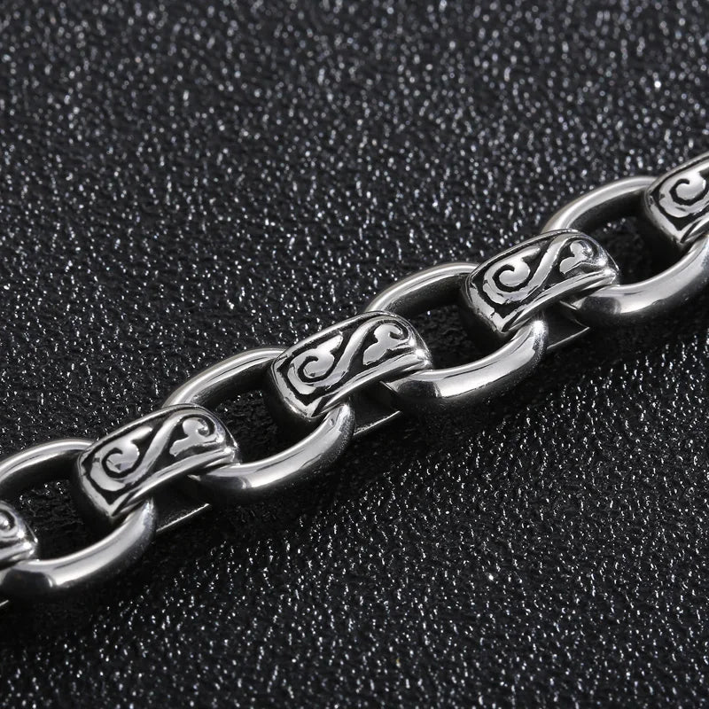 Vintage Stainless Steel Pattern Bracelet for Men 12MM Punk