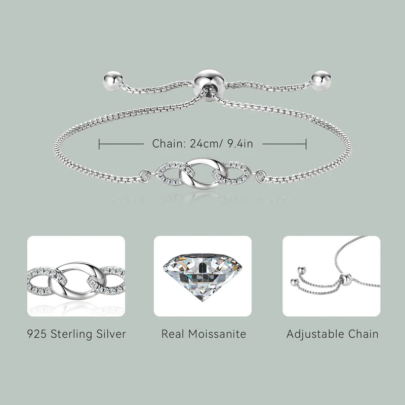 Women Adjustable Moissanite Bracelet Silver Plated Gold