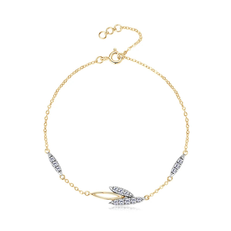 Women's 18k Rose Gold Plated Moissanite Leaf Bracelet Chain