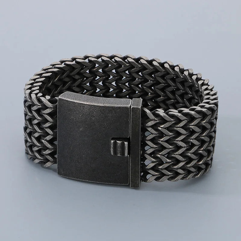 30MM Stainless Steel Mesh Chain Bracelet for Men Silver Color.