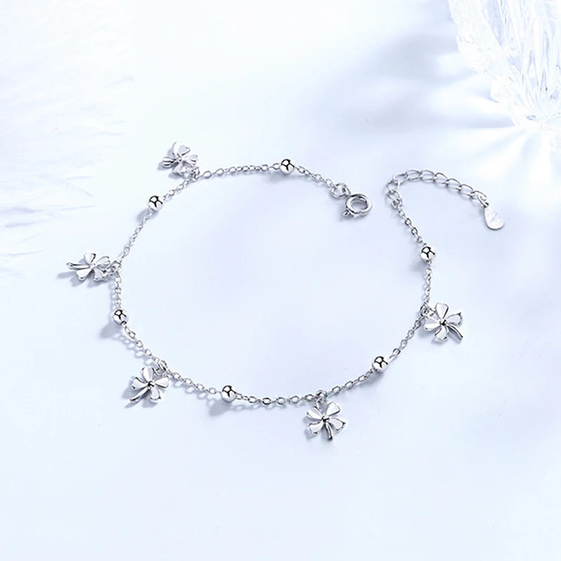 925 Sterling Silver Lucky Clover Pendant Anklets For Women
