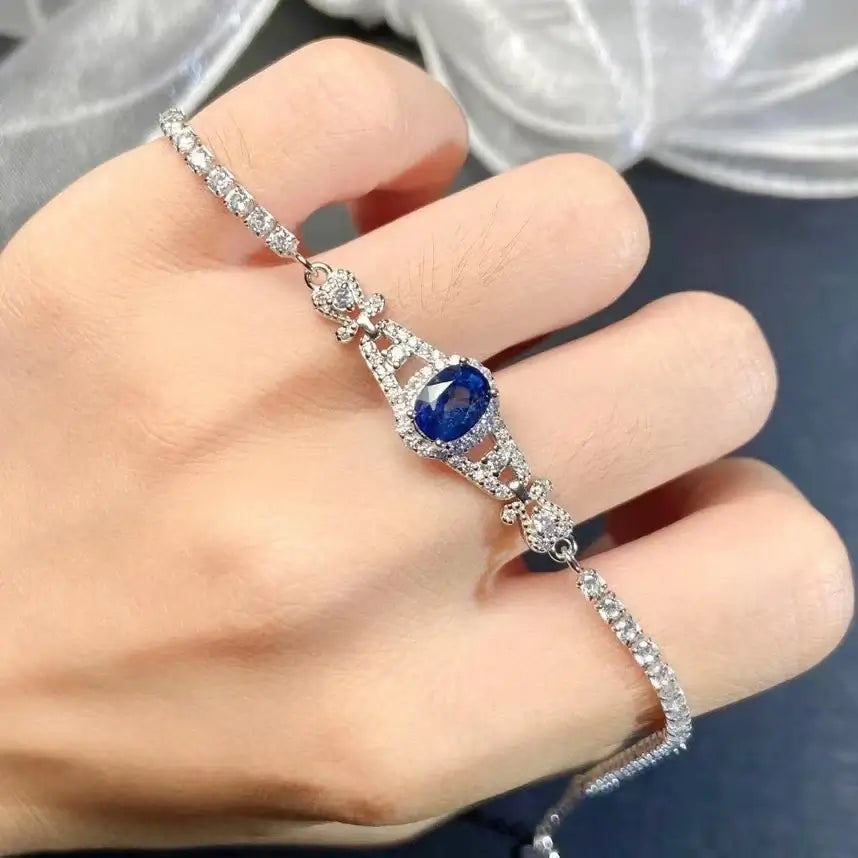 Womens Silver Braclet Silver Sapphire, Gold Plating 0.7ct 5mm*7mm Bracelet,Bracelet Collection,Fashion Bracelet,Womens Silver Braclet