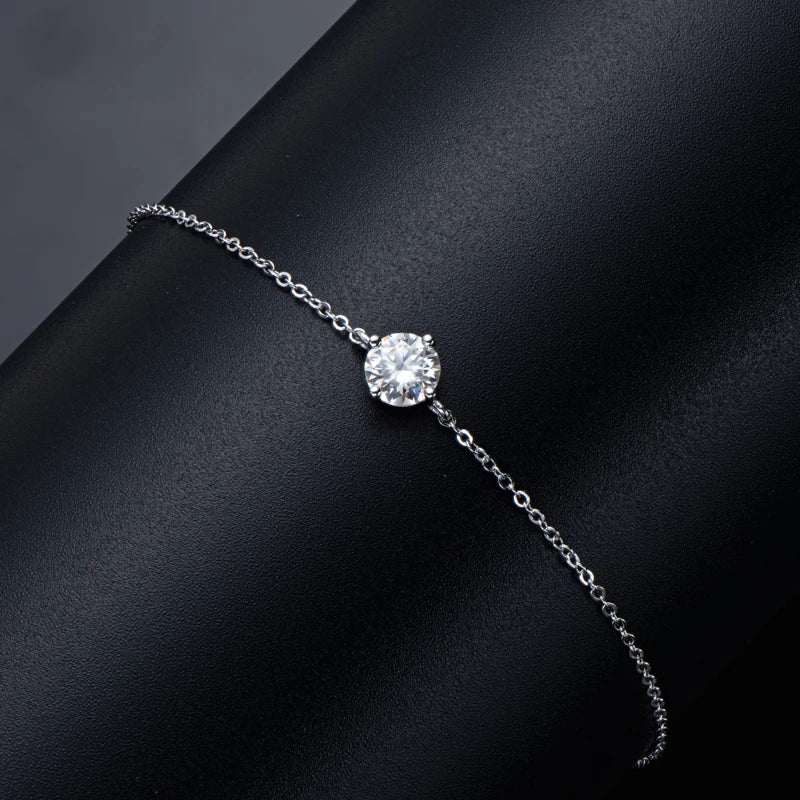 Solitaire Moissanite 925 Silver Chain Bracelet for Women