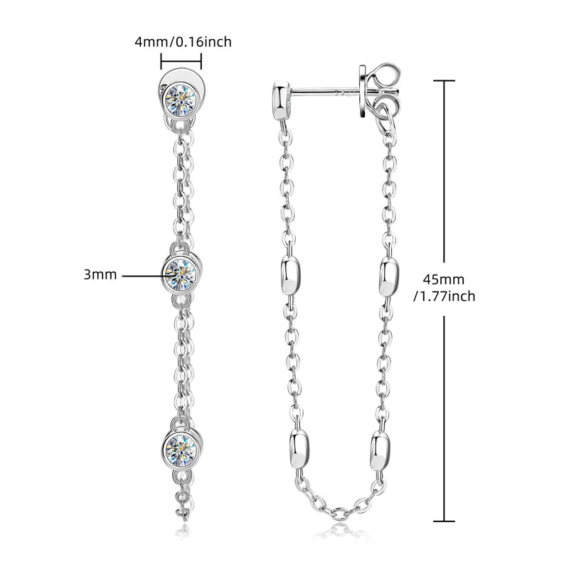 Women's Sterling Silver Long Chain Moissanite Drop Earrings