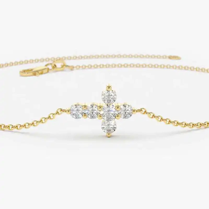Women Sterling Silver Cross Bracelet Moissanite