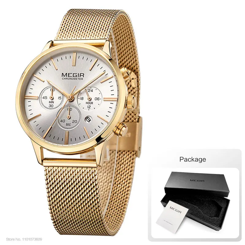 Women's Stainless Steel Mesh Bracelete Quartz Watch Chronograph Watch.