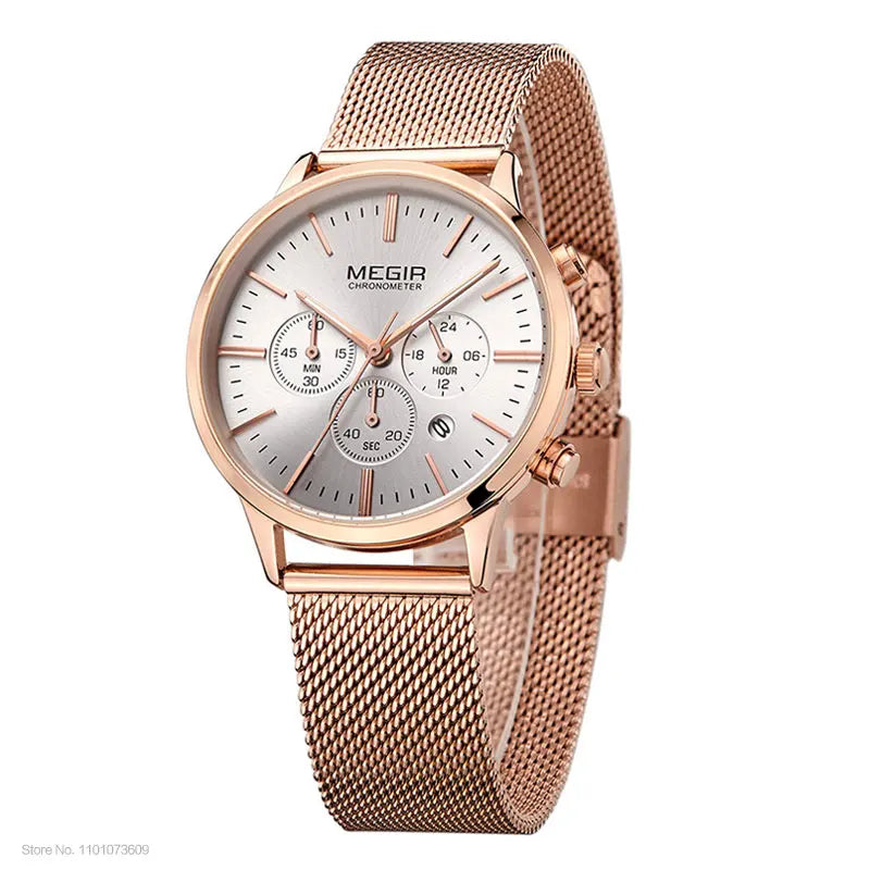 Women's Stainless Steel Mesh Bracelete Quartz Watch Chronograph Watch.