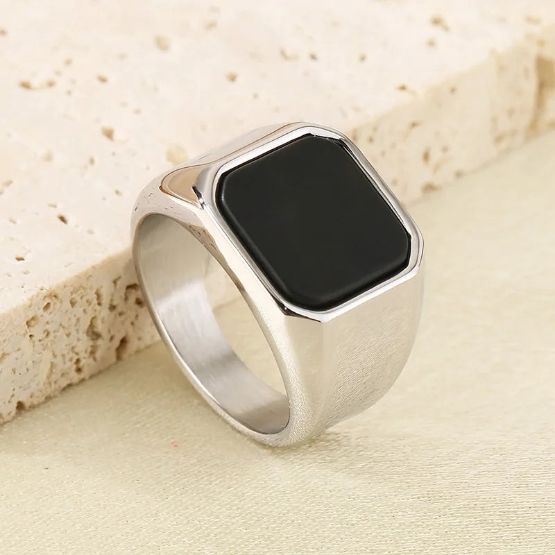 Men KALE Domineering Stainless Steel Amber Stone Ring