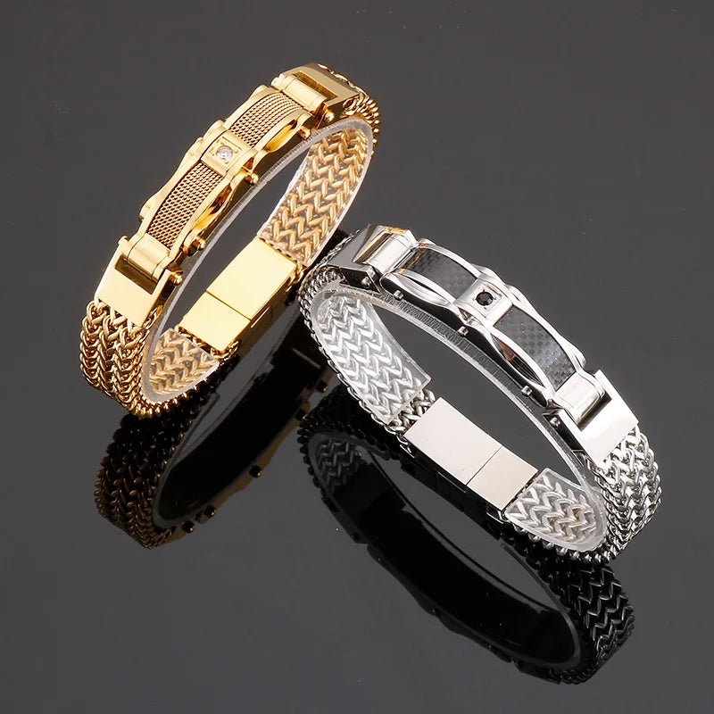 12mm Mesh Chain Biker Bracelet Men Stainless Steel 304 Fashion.