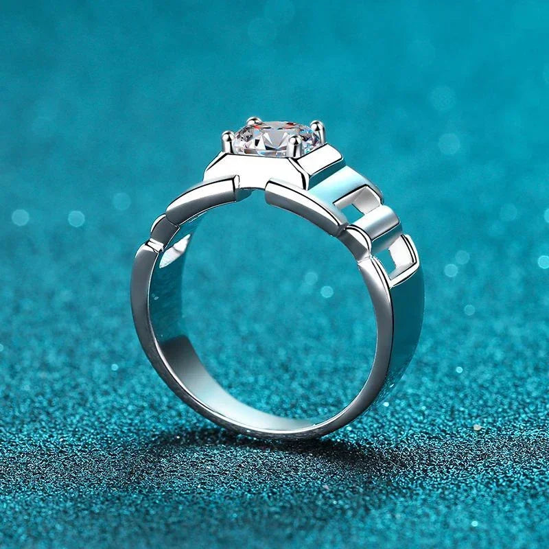 Mens18k Gold Plated Diamond Silver Moissanite Ring