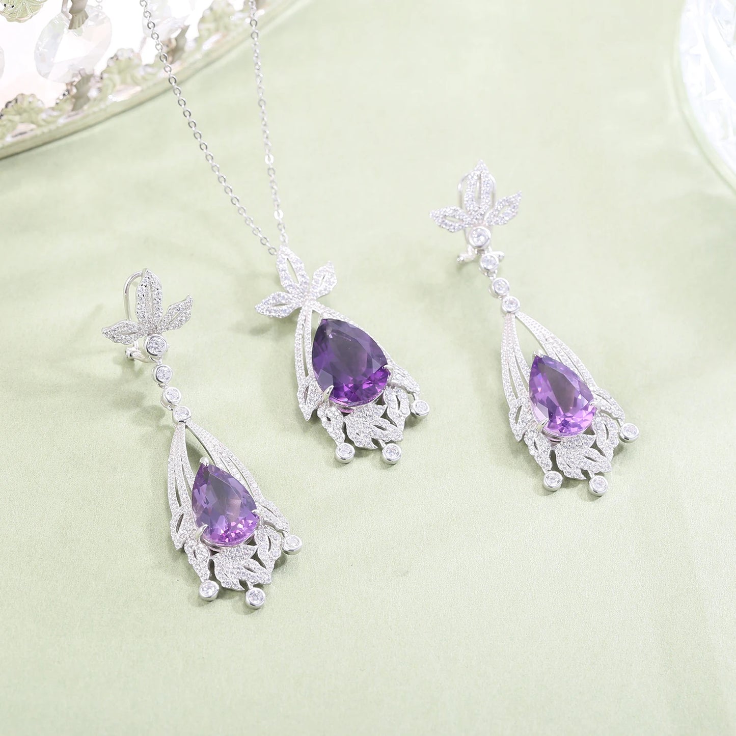 Amethyst Statement Earrings in 925 Sterling Silver Chandelier Earrings