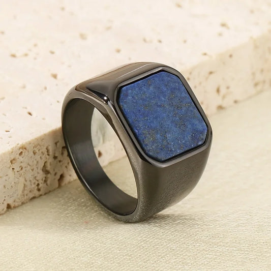 Men KALE Domineering Stainless Steel Amber Stone Ring