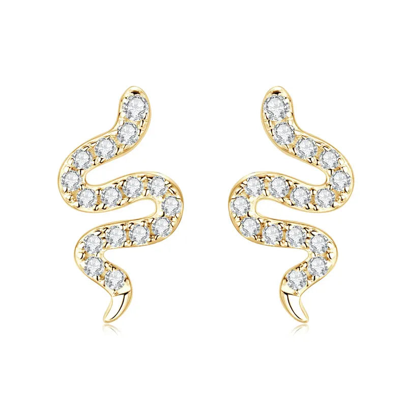 Women Silver Tiny Spirit Snake Moissanite Stud Earrings