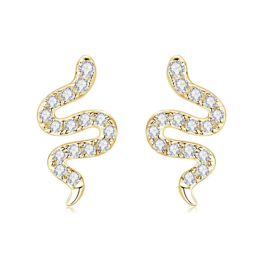 Women Silver Tiny Spirit Snake Moissanite Stud Earrings