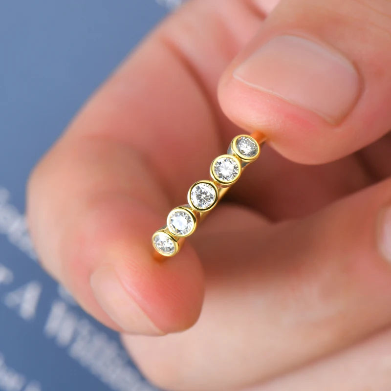 Sterling Silver Five Stones  Moissanite Rings for Women