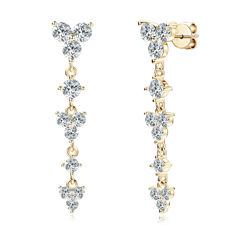 Women's 925 Silver Moissanite Long Drop Studs   Earrings
